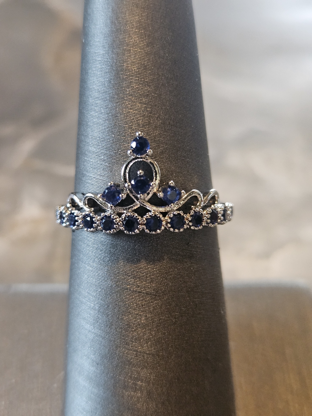 Silver-Tone Blue Crown Ring - Blue Tiara Ring